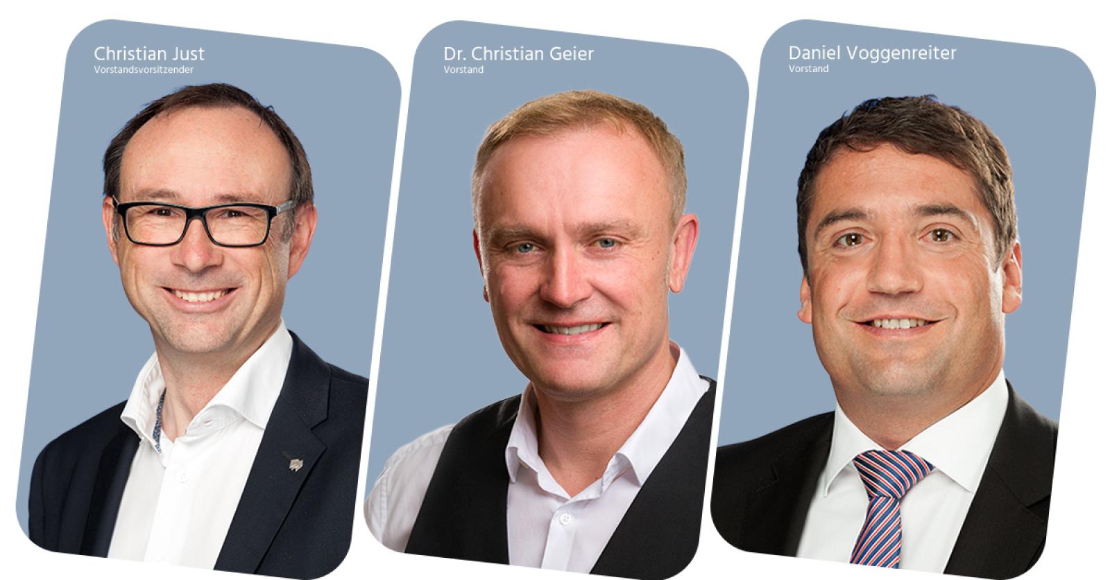 Unternehmensleitung FP Finanzpartner AG Christian Just, Dr. Christian Geier, Daniel Voggenreiter, Vorstände der FP Finanzpartner AG