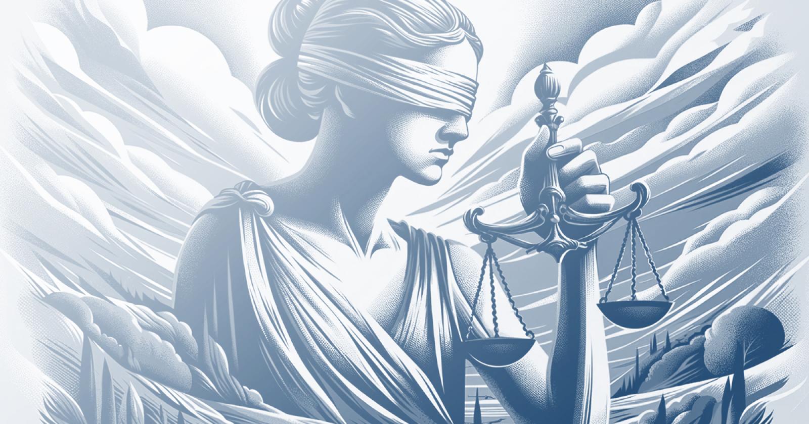 Selbst wenn du am Ende gewinnst... Justitia mit Waage und Augenbinde