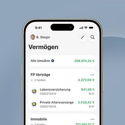 Ansicht der Vermögensübersicht aus der FP 360° App